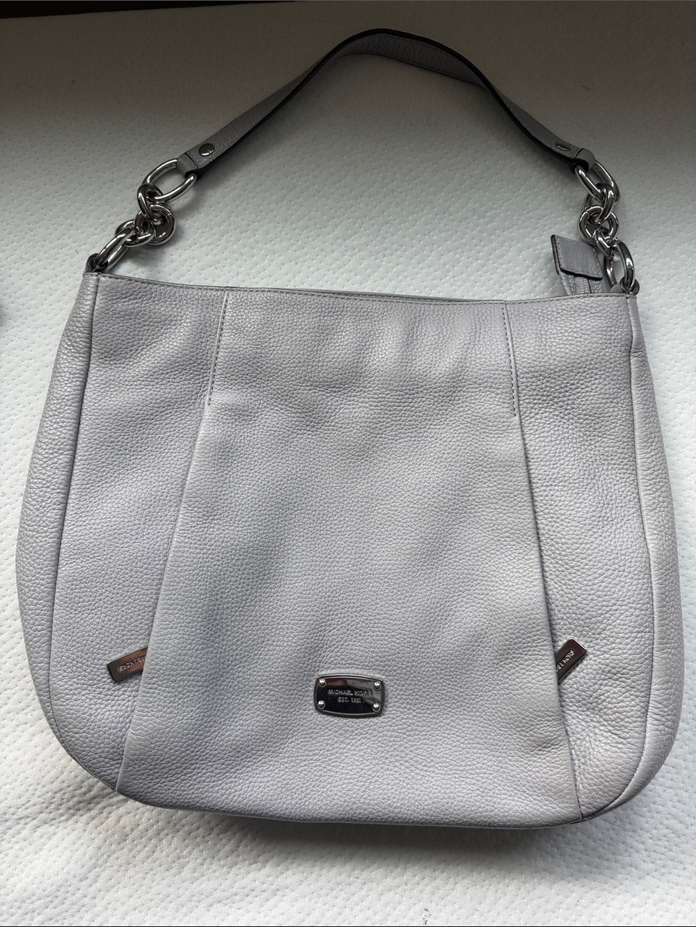 Michael Kors Light Gray Pebbled Leather Hobo Shoulder Bag